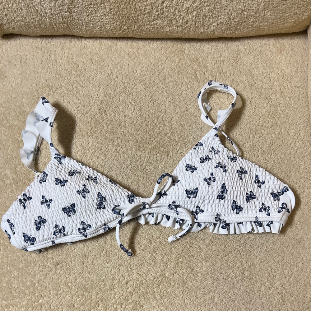 Hollister White with Blue Butterflies Bikini Top